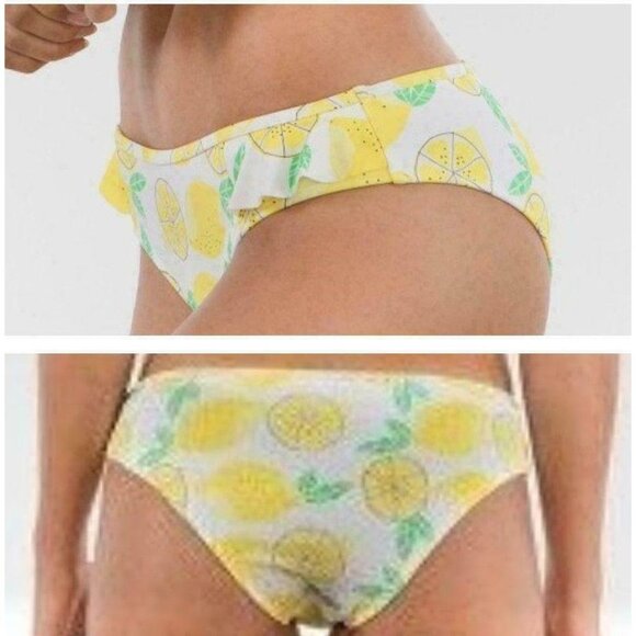 Sugar Coast by Lolli Swim Bikini Bottom XL Lemon Print Ruffle Beach Yellow White - Picture 4 of 6